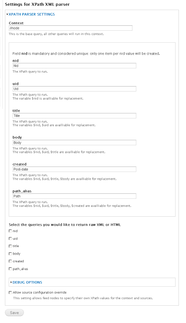 XPath XML parser screen