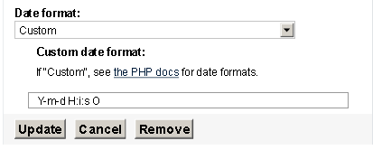 settings for Date field custom format