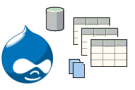 Drupal logo surrounded by data-related icons