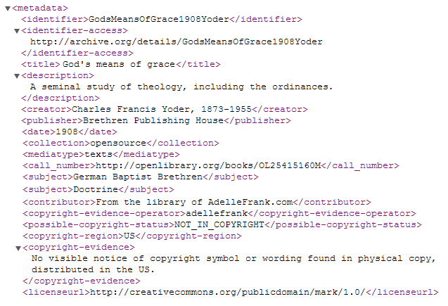 sample code from the top of the meta.xml file for item entitled Gods means of Grace