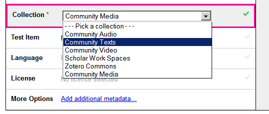 dropdown shown for Collection with Community Texts selected